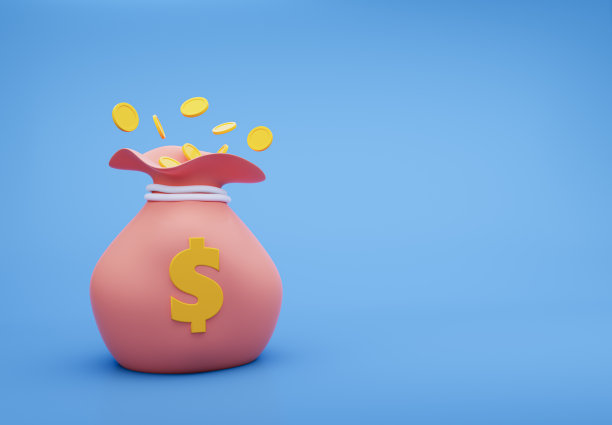 3d粉红色钱袋与美元标志和飞行的绿松石背景黄色硬币。三维渲染插图。图片下载