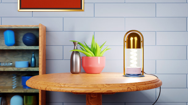 桌上独特的台灯，室内设计，3D渲染图片下载