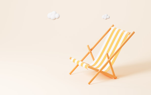 黄色背景的沙滩椅，3d渲染。图片下载