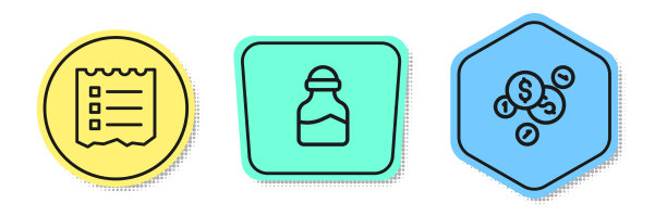 设置行购物清单香料罐和硬币钱图片下载