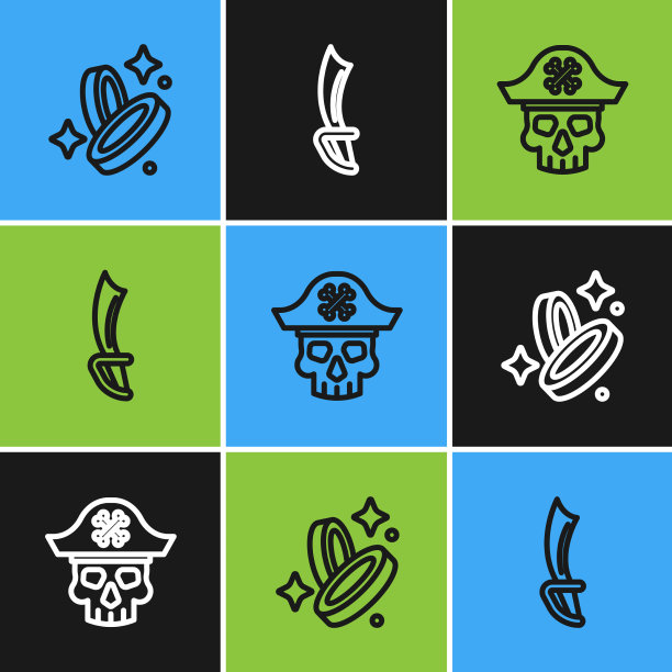 设定线海盗硬币船长和剑图标图片下载