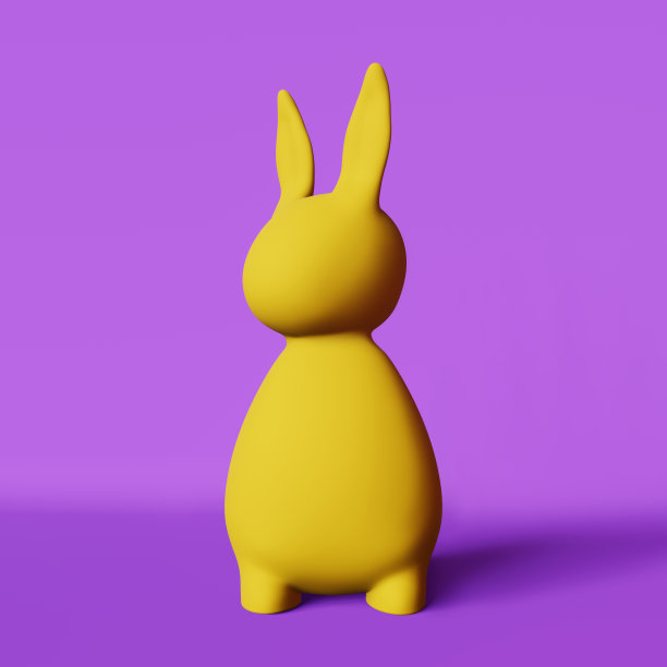 黄色粉彩兔子在紫粉色霓虹灯3d渲染横幅当代创意极简主义风格的流行艺术海报图片下载
