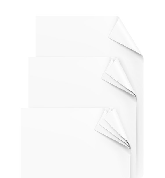 三张有弯曲边缘的纸。矢量插图隔离在白色背景上。图片下载