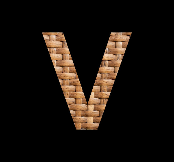 字母V -对称交织的天然藤条背景图片下载