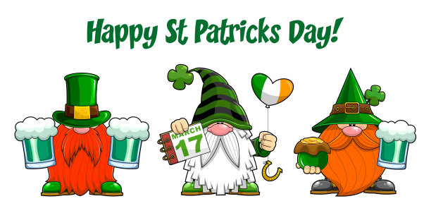 可爱的小矮人卡通人物与文字圣帕特里克节快乐图片下载