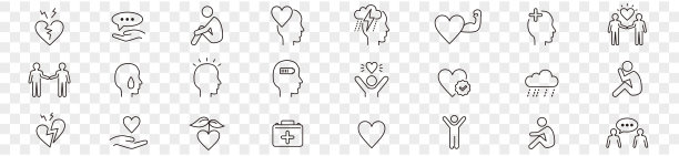 心理学和心理线图标集合矢量插图图片下载