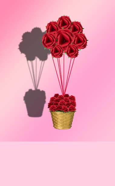 夏天带玫瑰的气球篮子，创意假日设计图片下载
