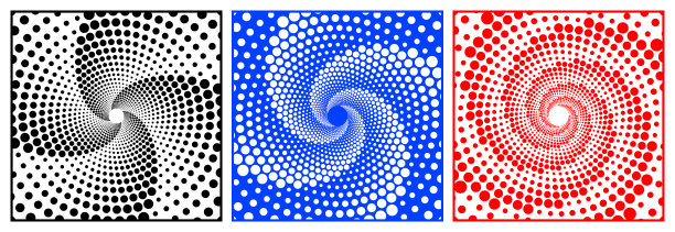 设置螺旋点涡图形元素背景在黑色，蓝色和红色色调。几何矢量帧在抽象单色背景，矢量艺术错觉。无渐变插图图片下载