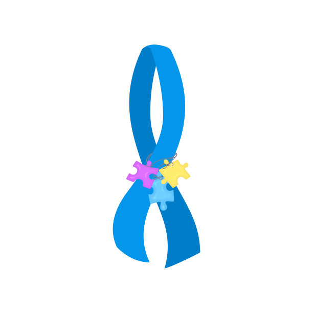 自闭症彩带与悬挂拼图图标图片下载