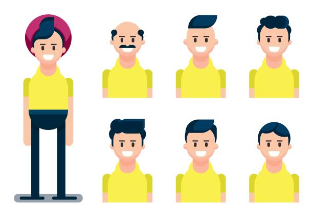 一套男性发型与平面插图风格图片下载