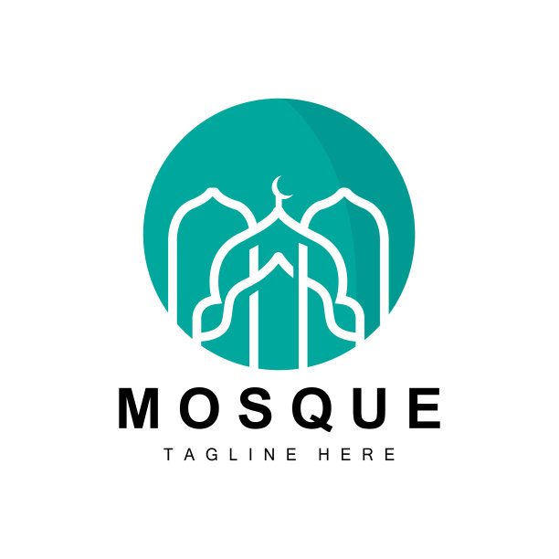 清真寺标志，伊斯兰崇拜设计，开斋节清真寺建筑矢量图标模板，斋月，宰牲节图片下载