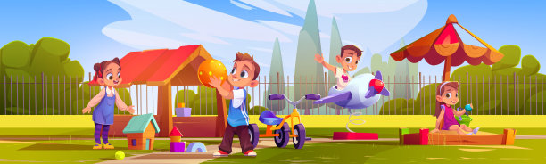 孩子们在院子里玩耍，男孩和女孩图片下载