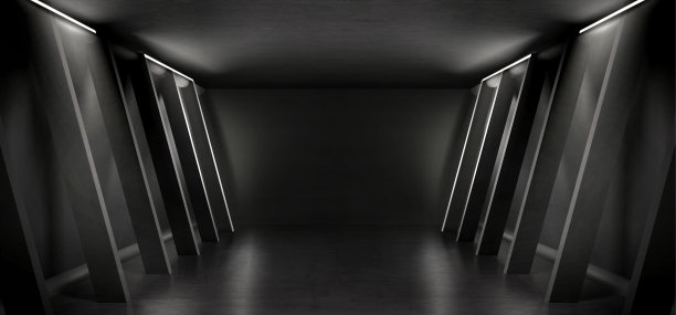 画廊大厅斜柱，黑色墙壁图片下载