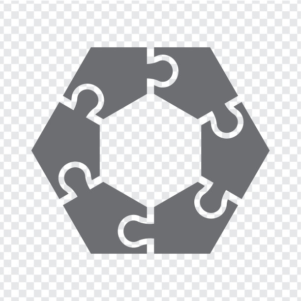灰色简约图标六边形拼图，含六元素透明背景，适用于网页设计、APP、UI，EPS10图片下载