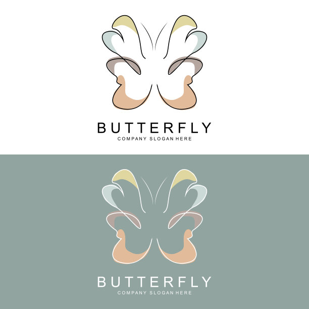 蝴蝶标志设计，美丽的飞行动物，公司品牌图标插图，丝网印刷，沙龙图片下载