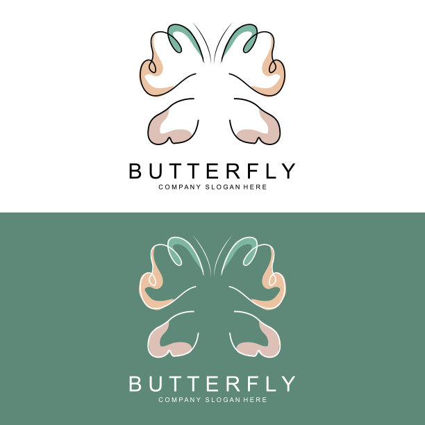 蝴蝶标志设计，美丽的飞行动物，公司品牌图标插图，丝网印刷，沙龙图片下载