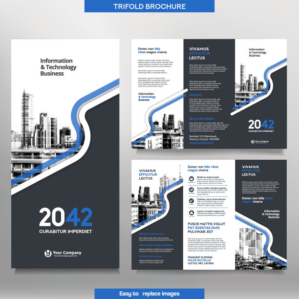 商业手册模板在三折布局。可更换形象的企业设计单张。图片下载