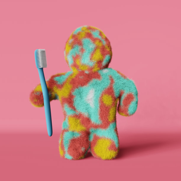 可爱的彩虹雪人白色健康牙刷3D渲染粉红色。龋齿预防护理口腔卫生口腔清洁。图片下载