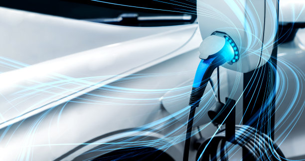 电动汽车充电站以绿色能源和可持续能源生产的生态电力为概念，供应给充电站，以减少二氧化碳排放。图片下载