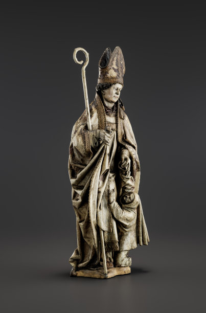 圣斯坦尼斯劳斯的雕塑。主教正用右手抓着外衣的下摆。从侧面看，3d渲染图片下载