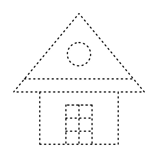 描摹房子虚线形状的学前班和幼儿园的孩子工作表元素图片下载