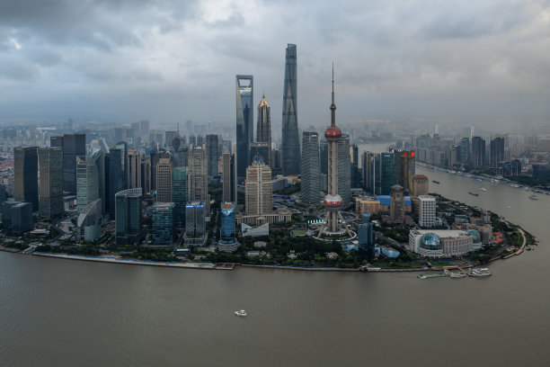 中国上海全景天际线航拍照片图片下载