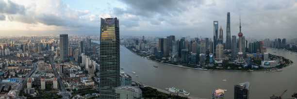 中国上海全景天际线航拍照片图片下载
