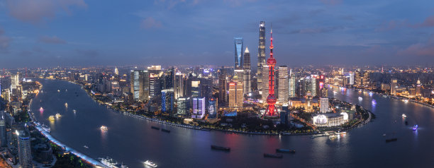 中国上海全景天际线航拍照片图片下载