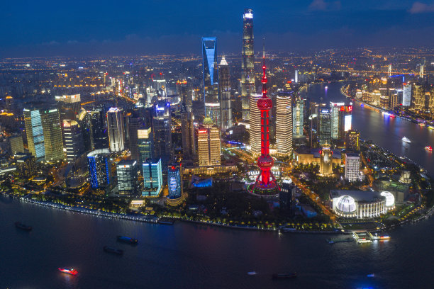 中国上海全景天际线航拍照片图片下载