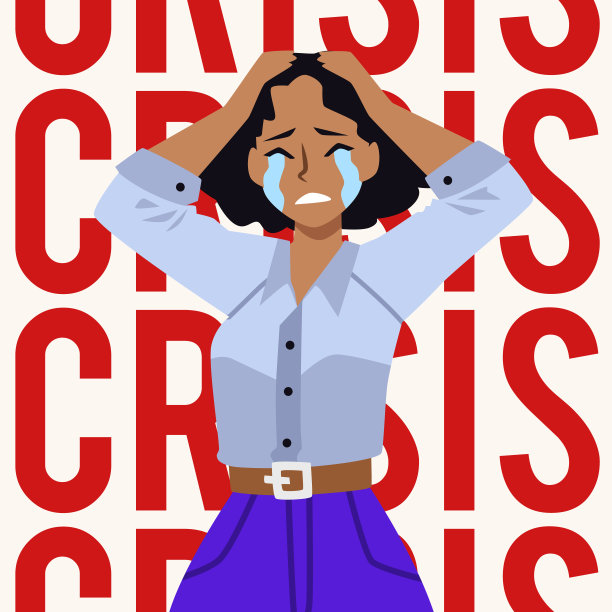 哭泣的女人手放在头部平面风格，矢量插图图片下载