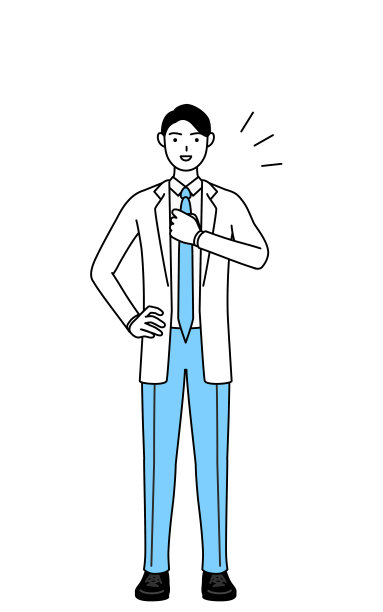 一个穿白大褂的男医生拍着他的胸膛。图片下载