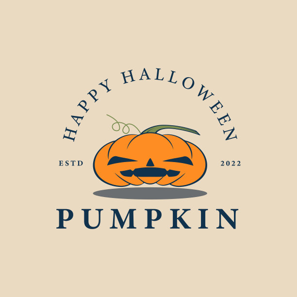 万圣节南瓜水果复古标志设计图片下载