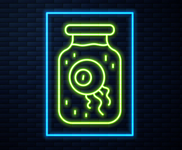 发光的霓虹灯线眼睛在一个罐子图标隔离上图片下载
