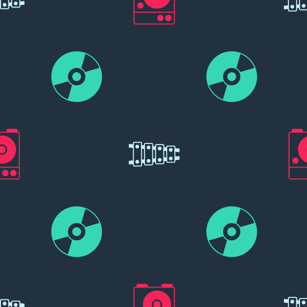 打开吉他放大器、木琴和乙烯基唱片图片下载