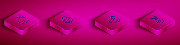 等距线设置橘子，水果，大蒜，香蕉和图片下载