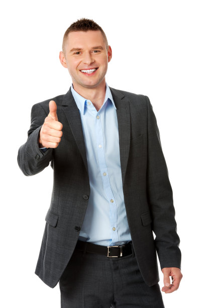 白人商人在白色背景上竖起大拇指图片下载