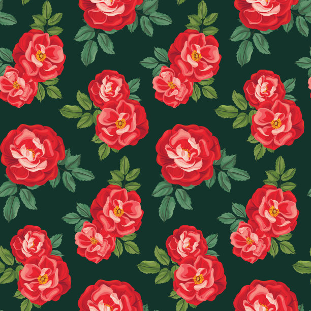 无缝花卉图案与大玫瑰在复古风格。向量。图片下载
