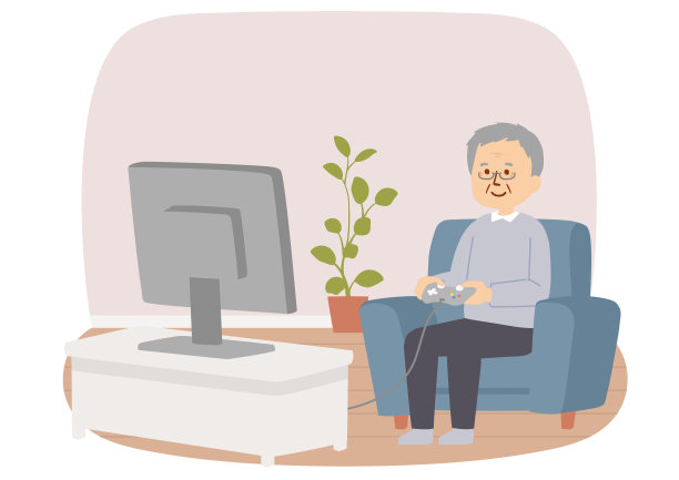 高级男子享受视频游戏的剪辑艺术图片下载