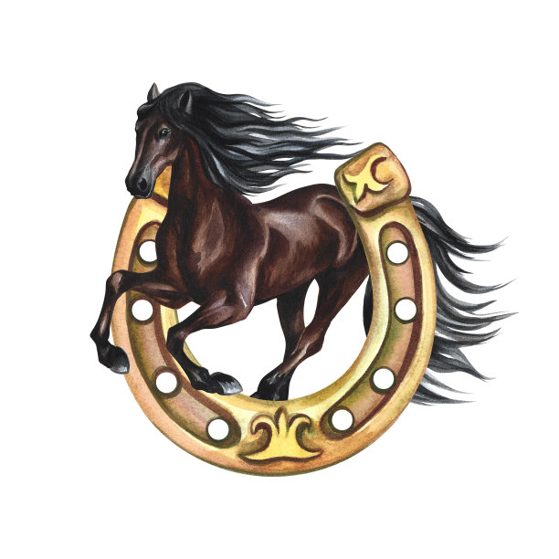 运行的马。手水彩。棕色马隔离。用于印刷、不干胶和标签。明信片、名片图片下载