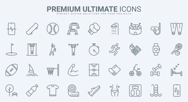 运动锻炼细线图标设置健身器材图片下载