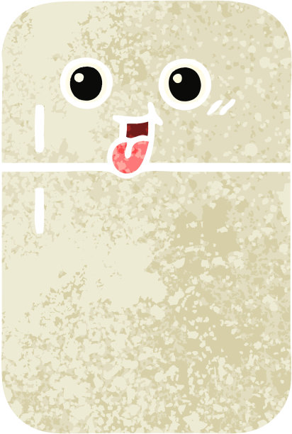 复古插画风格的卡通冰箱冷冻室图片下载