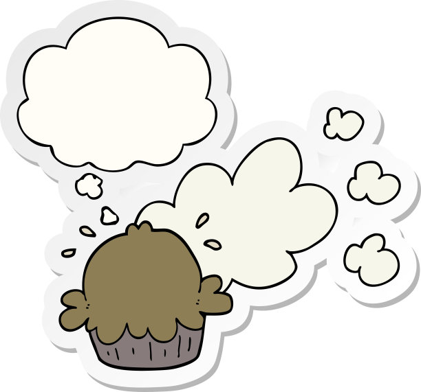 可爱的卡通派与思想泡泡作为印刷贴纸图片下载