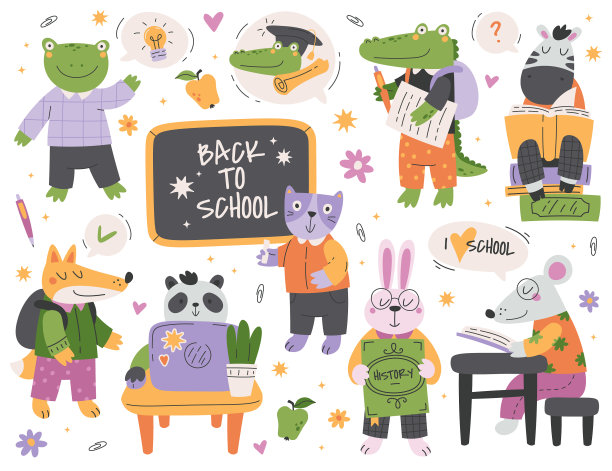 学校动物平面图标集可爱卡通图片下载