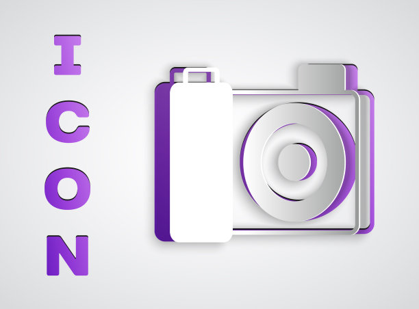 剪纸照片相机图标孤立的灰色图片下载