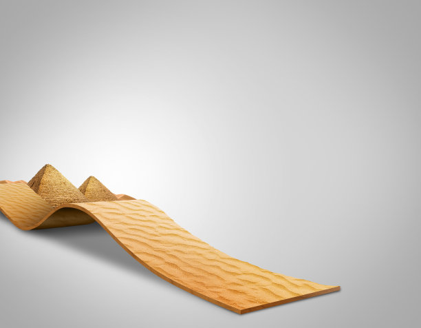 Safari和旅行的3d插图。撒哈拉沙漠，热带陆地越野隔离。创意旅游越野广告设计与棕榈树。埃及金字塔。图片下载