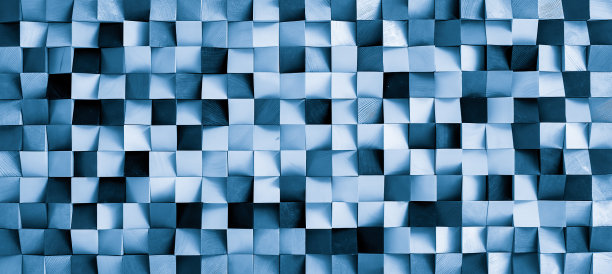 木块墙立方纹理背景在蓝色过滤器。现代木制品壁纸艺术设计。图片下载