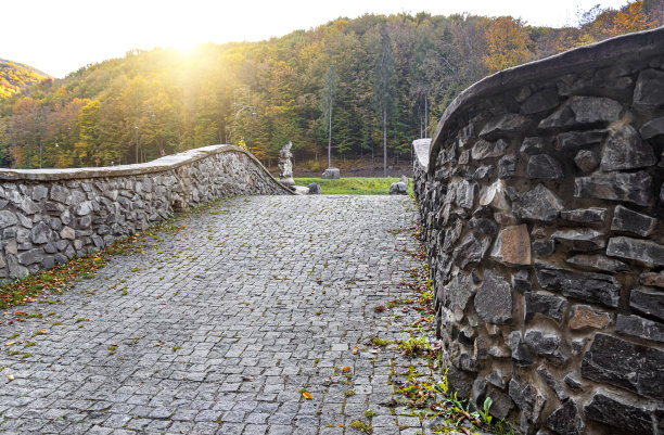 公园里的中世纪桥。图片下载