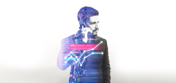 网络科技城中年成年商人的双重曝光画像图片下载