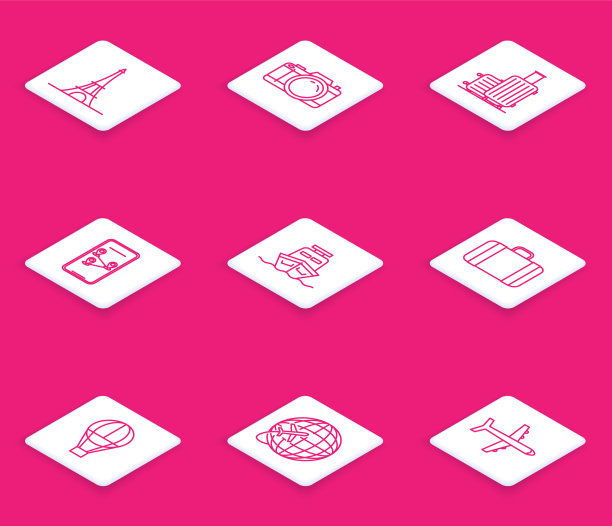 集行埃菲尔铁塔摄影相机行李箱图片下载