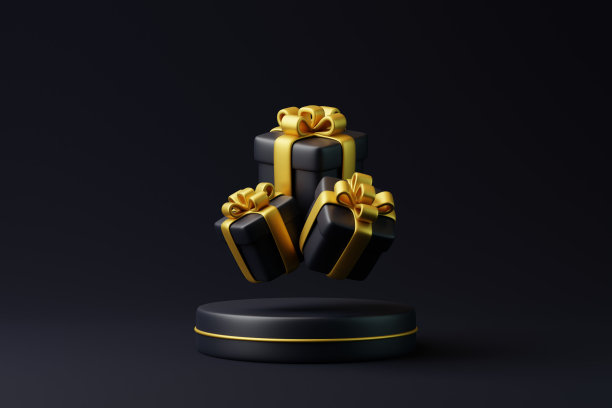 礼品盒飞在黑色的背景上图片下载
